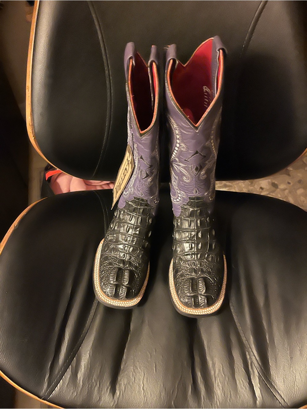 Men's Black Croc-Embossed & Purple Western Boots